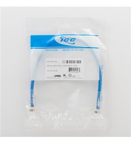 PATCH CORD CAT6 CLEAR BOOT 1' 25PK BL