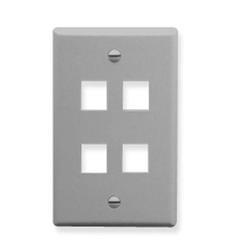 FACEPLATE, FLAT, 1-GANG, 4-PORT, GRAY
