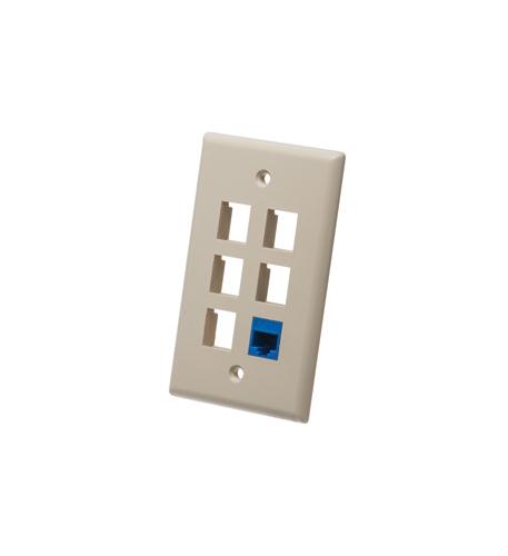 FACEPLATE, FLAT, 1-GANG, 6-PORT, IVORY