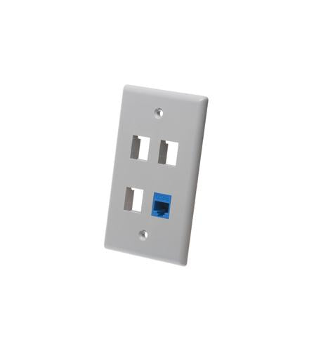 FACEPLATE, FLAT, 1-GANG, 4-PORT, GRAY