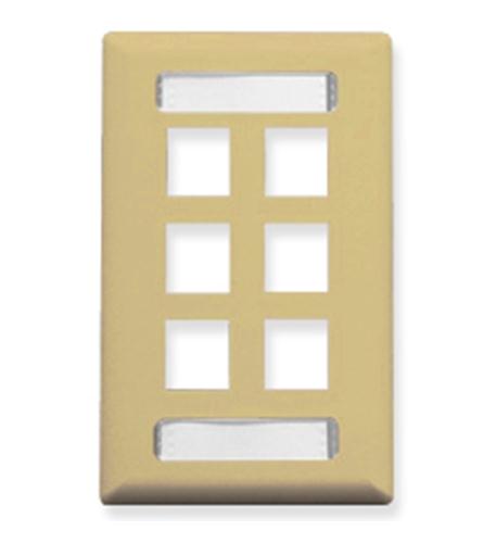FACEPLATE, ID, 1-GANG, 6-PORT, IVORY