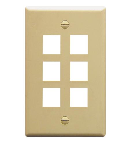 FACEPLATE, FLAT, 1-GANG, 6-PORT, IVORY