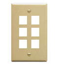FACEPLATE, FLAT, 1-GANG, 6-PORT, IVORY