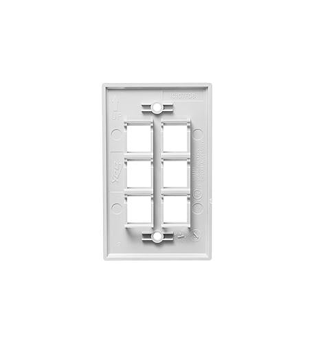 FACEPLATE, FLAT, 1-GANG, 6-PORT, WHITE