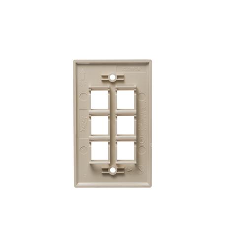 FACEPLATE, FLAT, 1-GANG, 6-PORT, IVORY