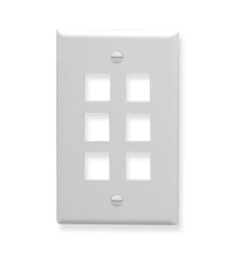 FACEPLATE, FLAT, 1-GANG, 6-PORT, WHITE