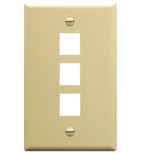 FACEPLATE, FLAT, 1-GANG, 3-PORT, IVORY